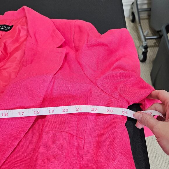 Talbots Womens 100% Linen Blazer Jacket Pink 3/4 Sleeves Open Front Barbiecore - Picture 11 of 13